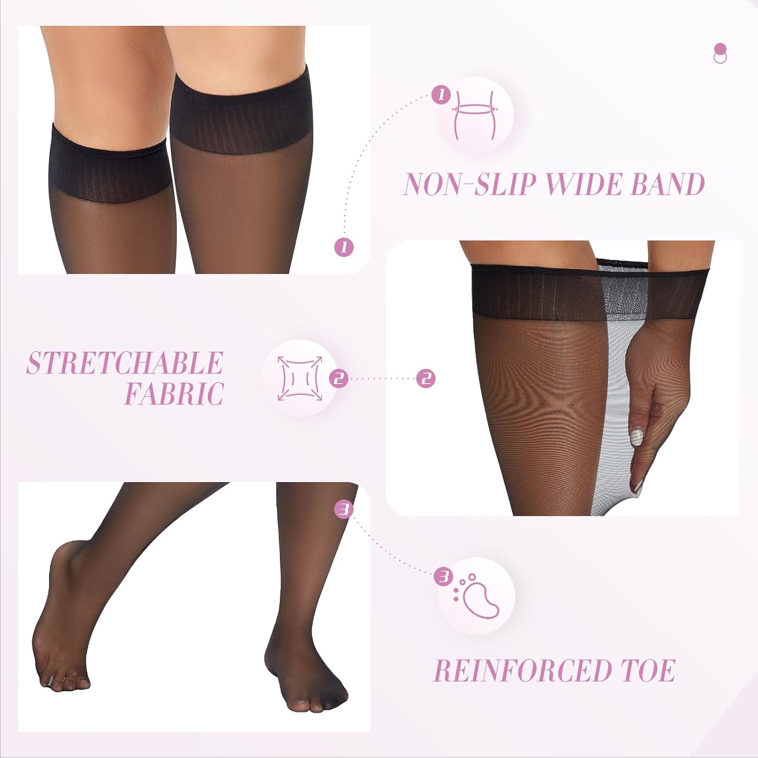 MANZI 6 Pairs Plus Size Knee Highs for Women 15 Denier Sheer Nylon Socks Knee High Stockings - Image 5