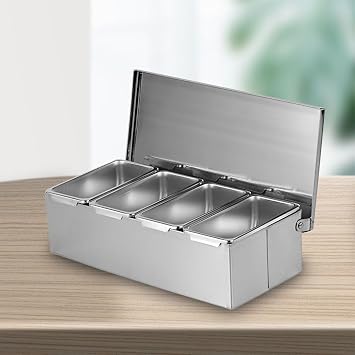 Seasoning Box, 4 Compartment Stainless Steel, With Lid