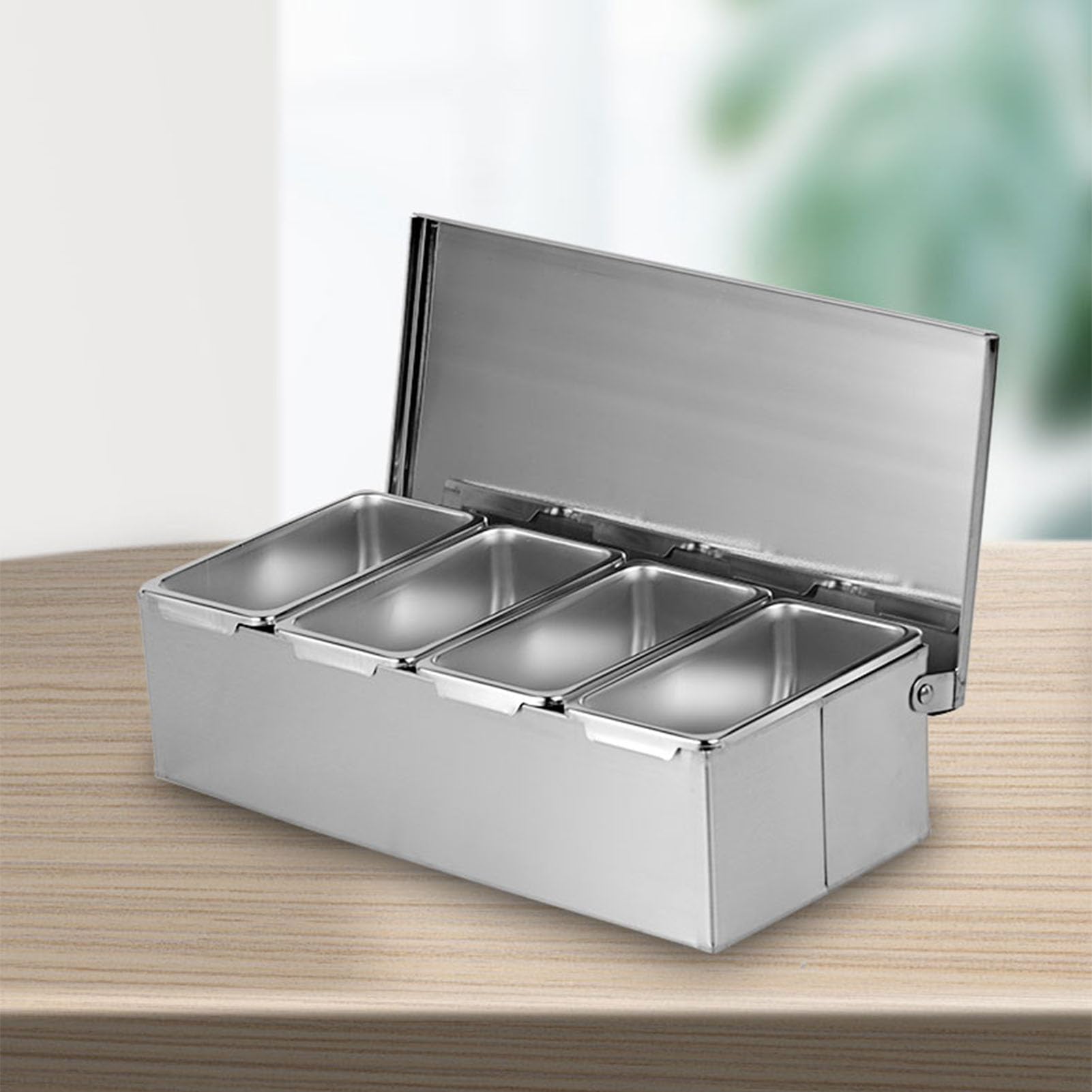 Yunir Grands Plateaux de Boîte D'assaisonnement à 4 Grilles, en Acier Inoxydable, Boîte à épices Grand Espace, Boîte D'organisation D'assaisonnement, Pots à Condiments pour Collations