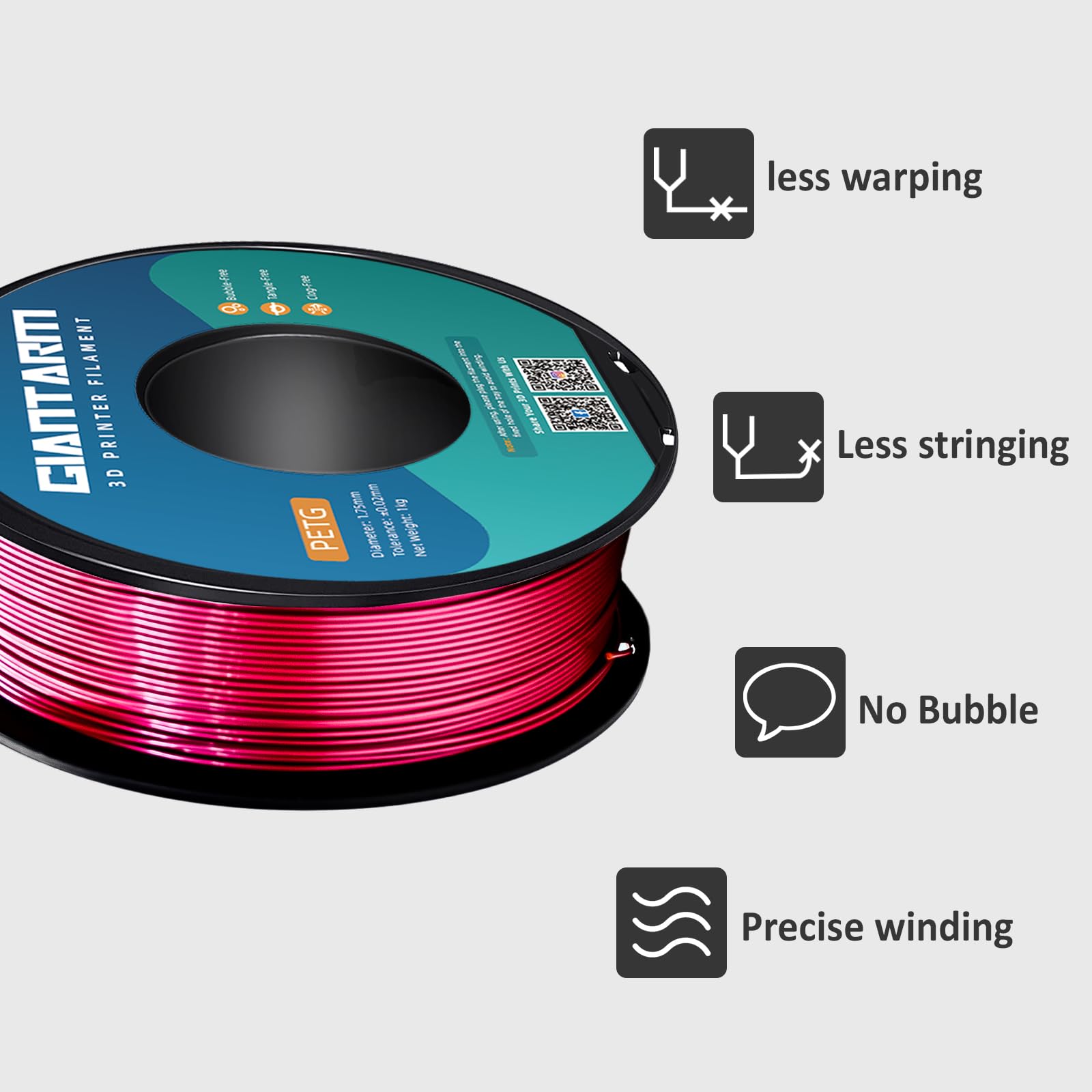 GIANTARM PETG Filamento 1,75 mm metallo rosa per stampante 3D bobina da 1 kg, PETG precisione dimensionale +/- 0,03 mm