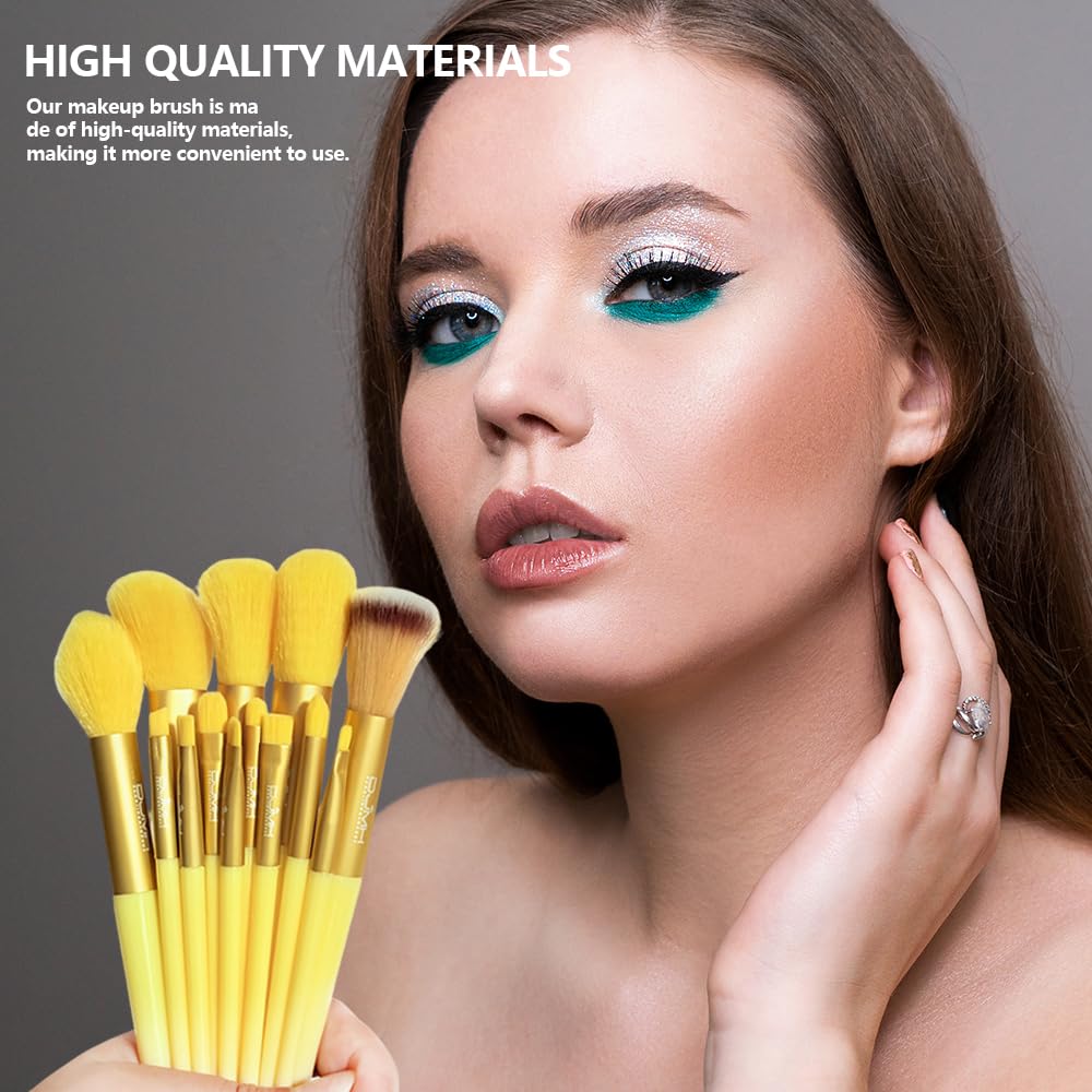 DJMH - Set di 13 pennelli da trucco con custodia, pennelli da trucco professionali con custodia in pelle (giallo)