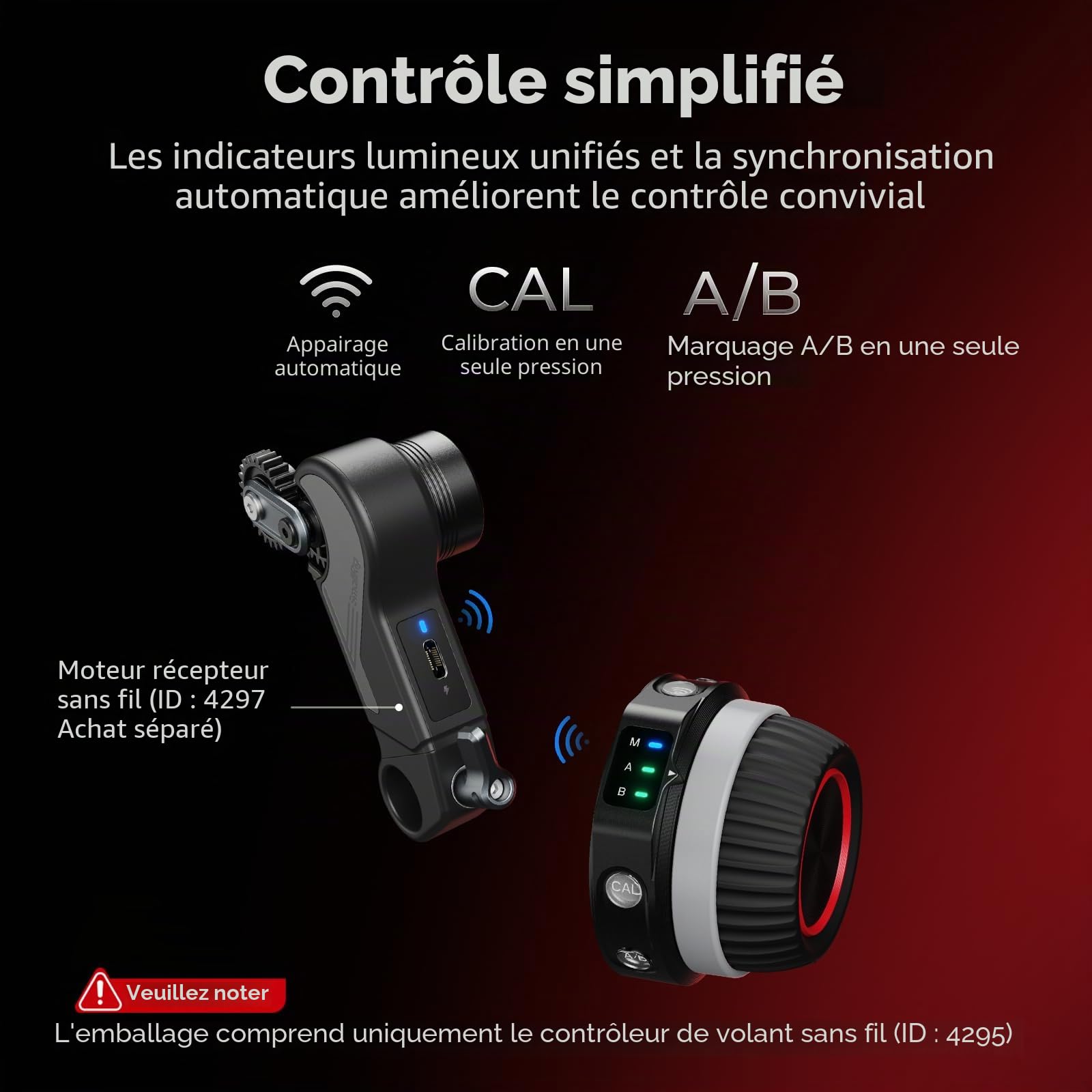 SMALLRIG Contrôleur de Volant Sans Fil (Lite) pour Follow Focus, Marquage A/B à une Seule Touche, Autonomie de la Batterie de 21 Heures, Contrôle Simplifié, Légère, Confortable et Compacte - 4295