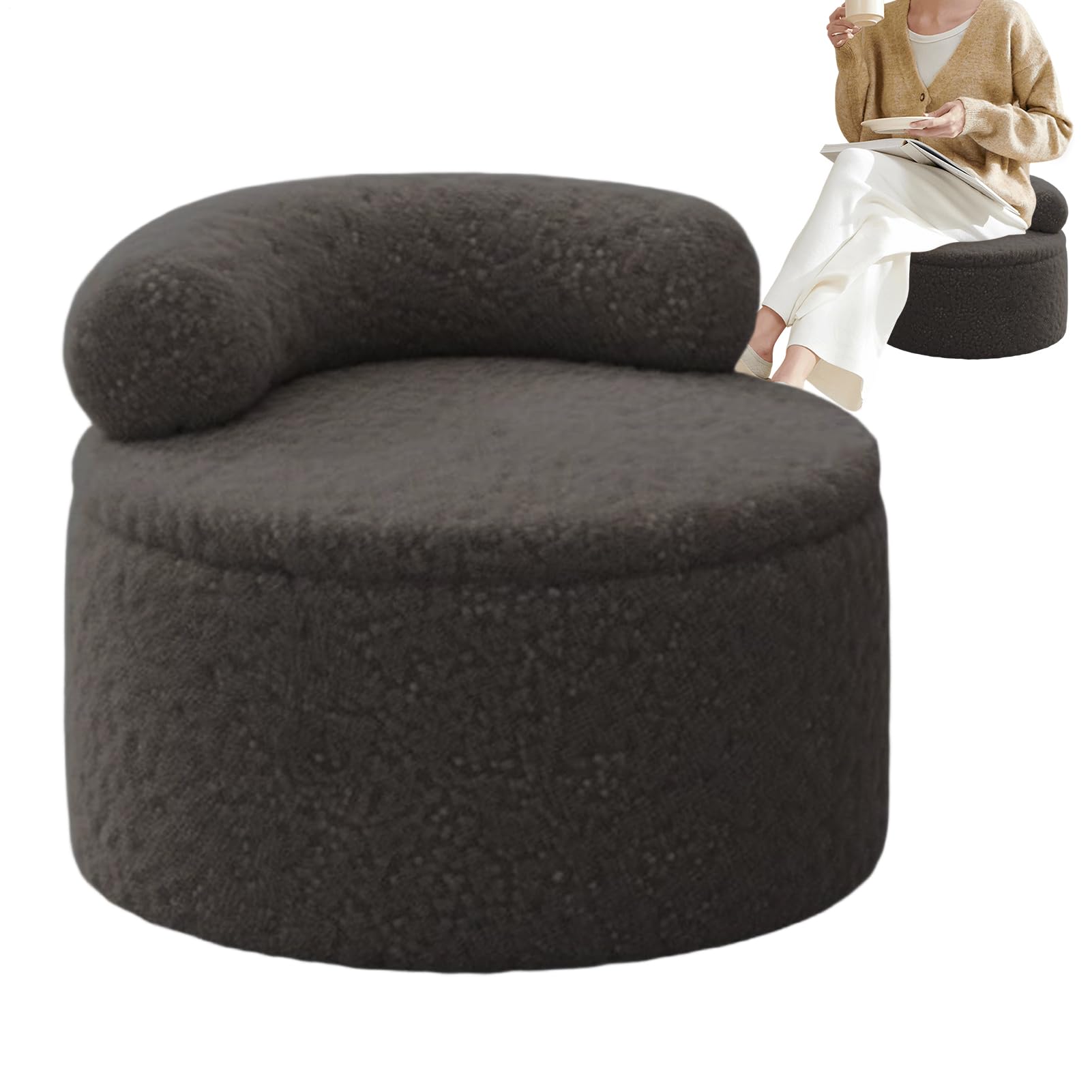 Poggiapiedi per Soggiorno Poggiapiedi Rotondo in Peluche con Contenitore