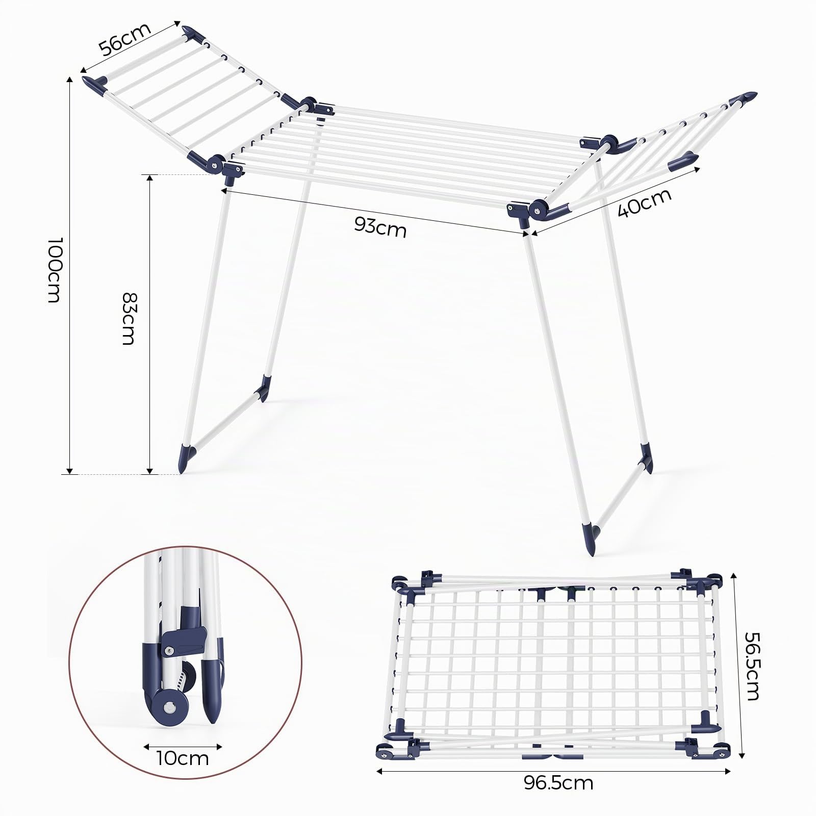 SYKIARIOL Étendoir à Linge Intérieur Pliable - Séchoir à Linge Intérieur sur Pied Pliable, Etendoir Linge Solide et Inoxydable - 175 x 105 x 60 cm - pour vêtements, Serviettes et draps(Blanc)