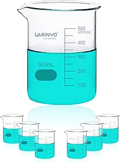 Low Form Graduated Glass Beaker, 6pcs of Vol.500ml, 3.3 Borosilicate Glass Beaker Set, IN-BKL500