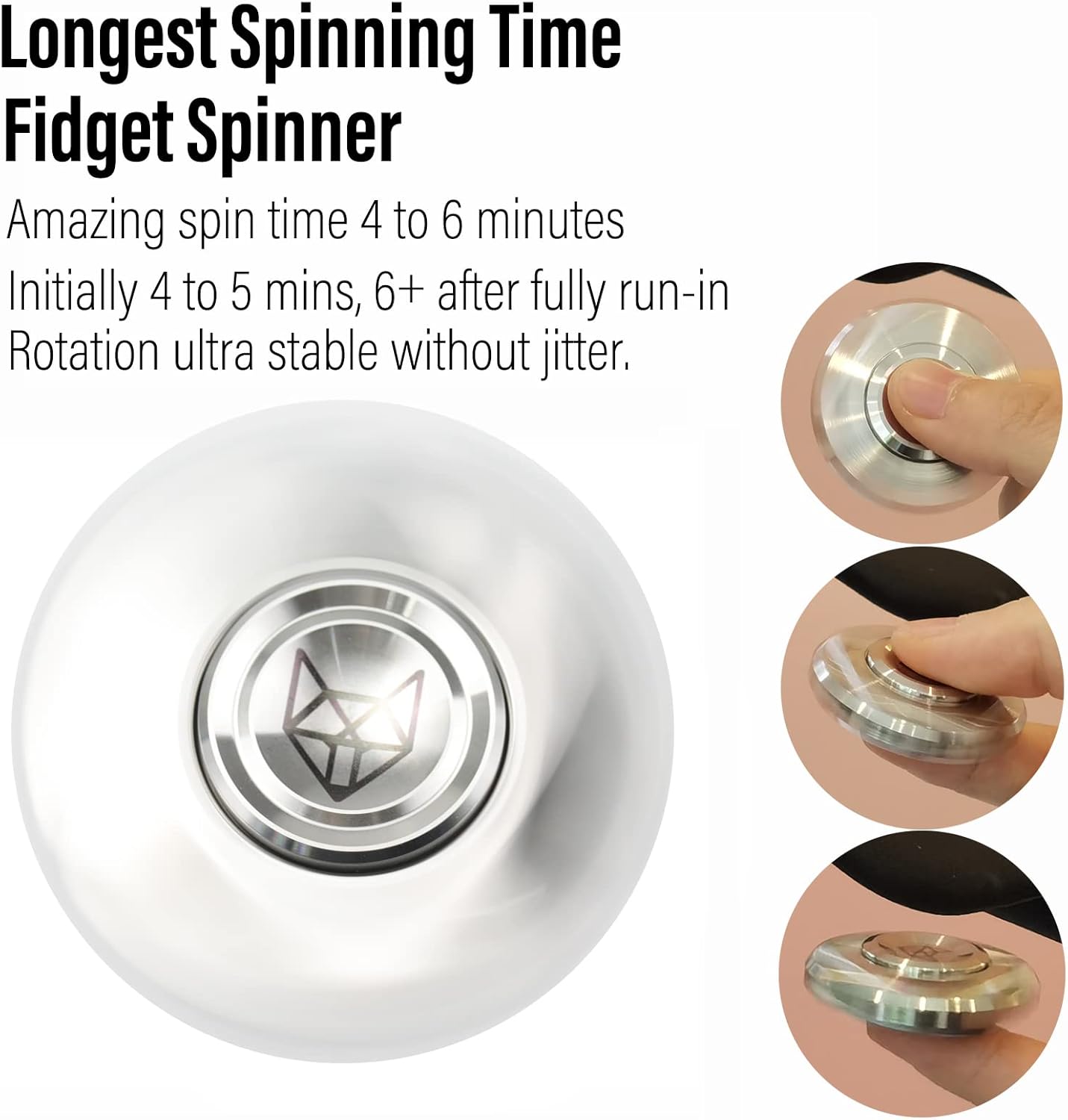 FREELOVE Metal Fidget Spinner for Adults, Stainless Steel Heavy Spinning Toys, Small Mini 4th Fox Hand Gyro, Bearing Premium Long High Spin Fidget Block, CNC Silver
