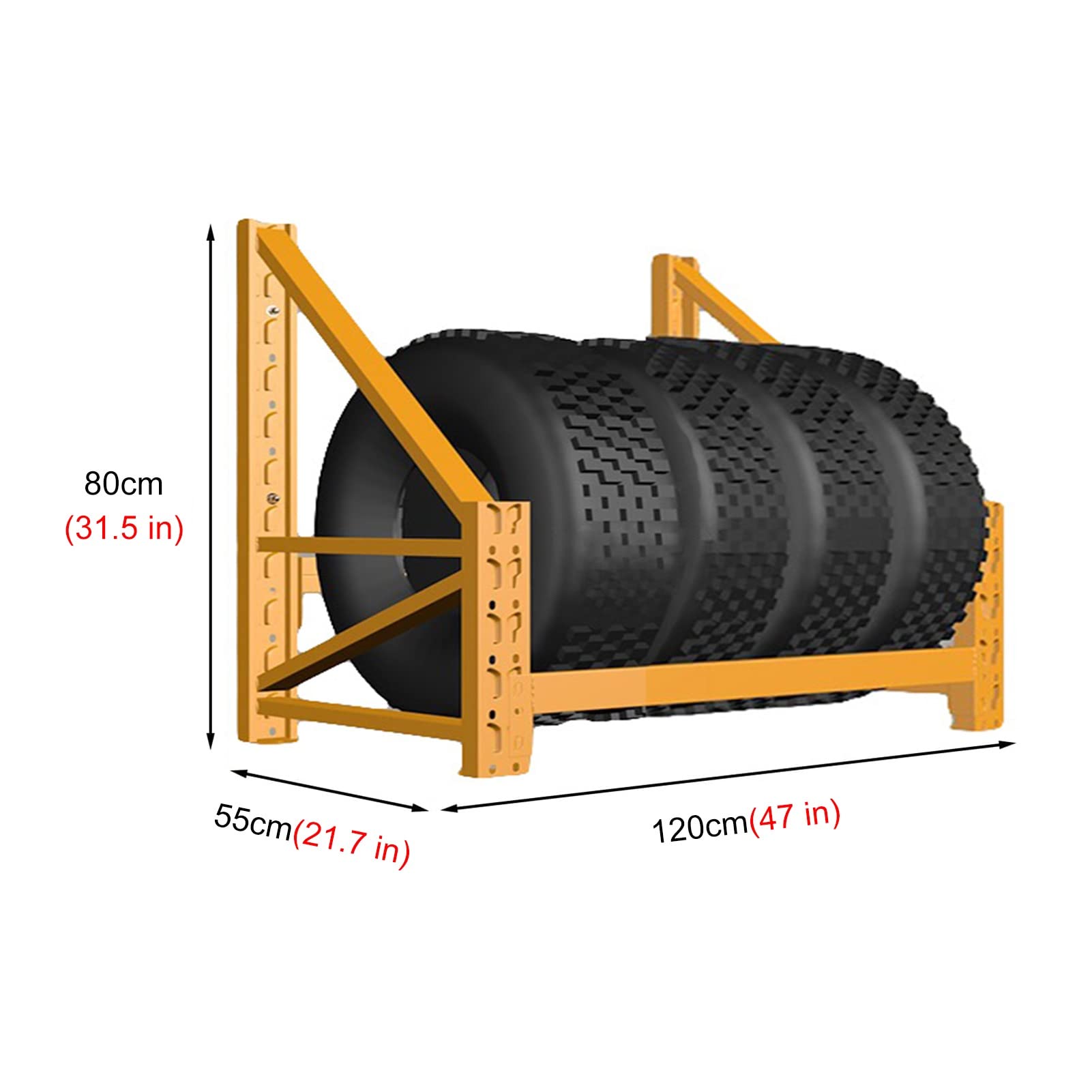 Support de rangement mural robuste pour pneus de garage/abris de jardin/appartement - Support mural pour pneus/roues, supporte 300 kg, 120 x 55 x 80 cm, 120 x 55 x 80 cm