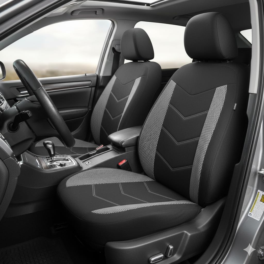 TOYOUN Coprisedili Auto Universale Copri-sedili Auto Anteriore in Tessuto Coprisedili Universali per Guidatore e Passeggero 2 Posti Accessori Interni Auto,Grigio