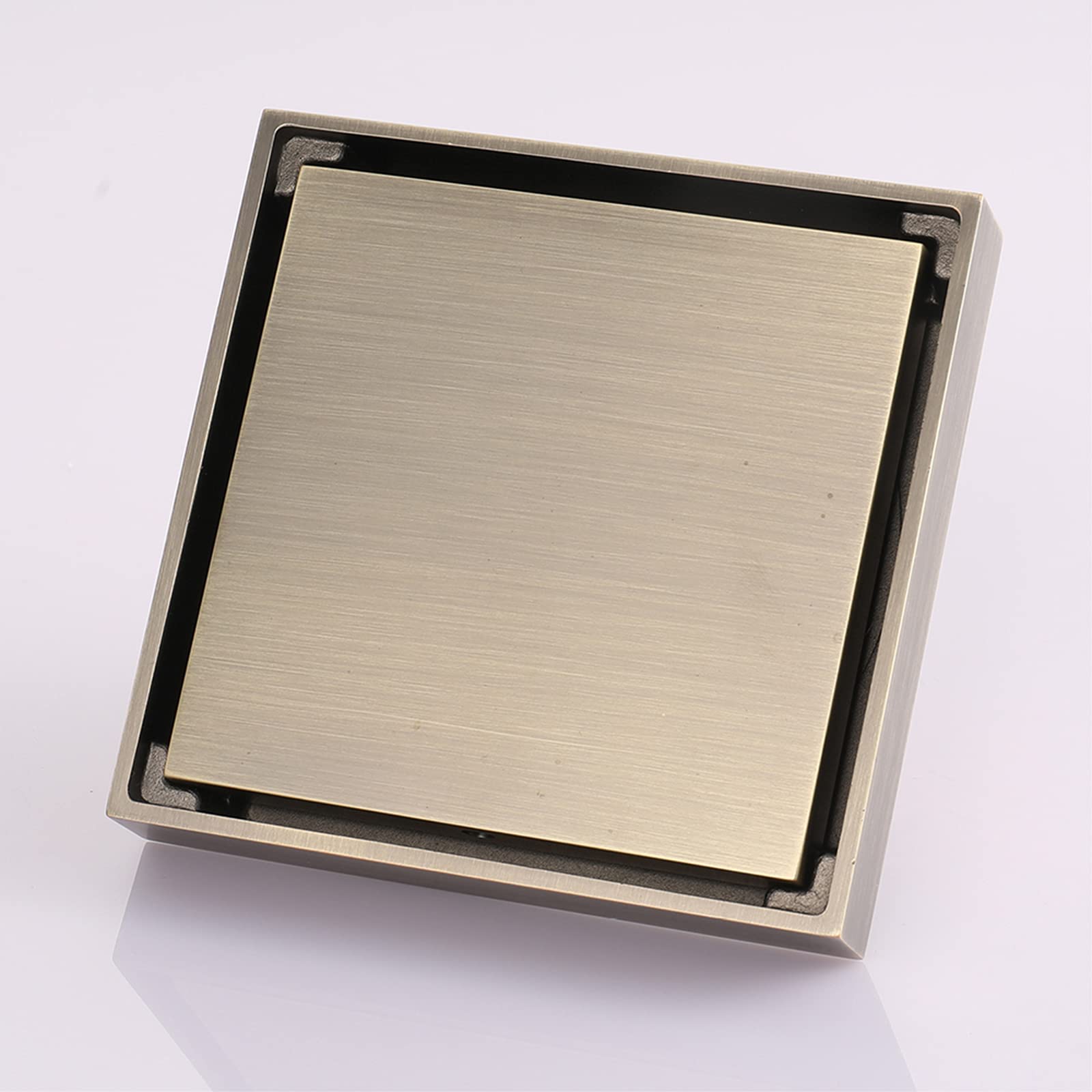 Desagüe de Suelo de Ducha de 100 x 100 mm, Cuadrado, Invisible, con Insertos de baldosas extraíbles en la Cubierta de la Rejilla, desagüe de Suelo de latón, Cobre Antiguo
