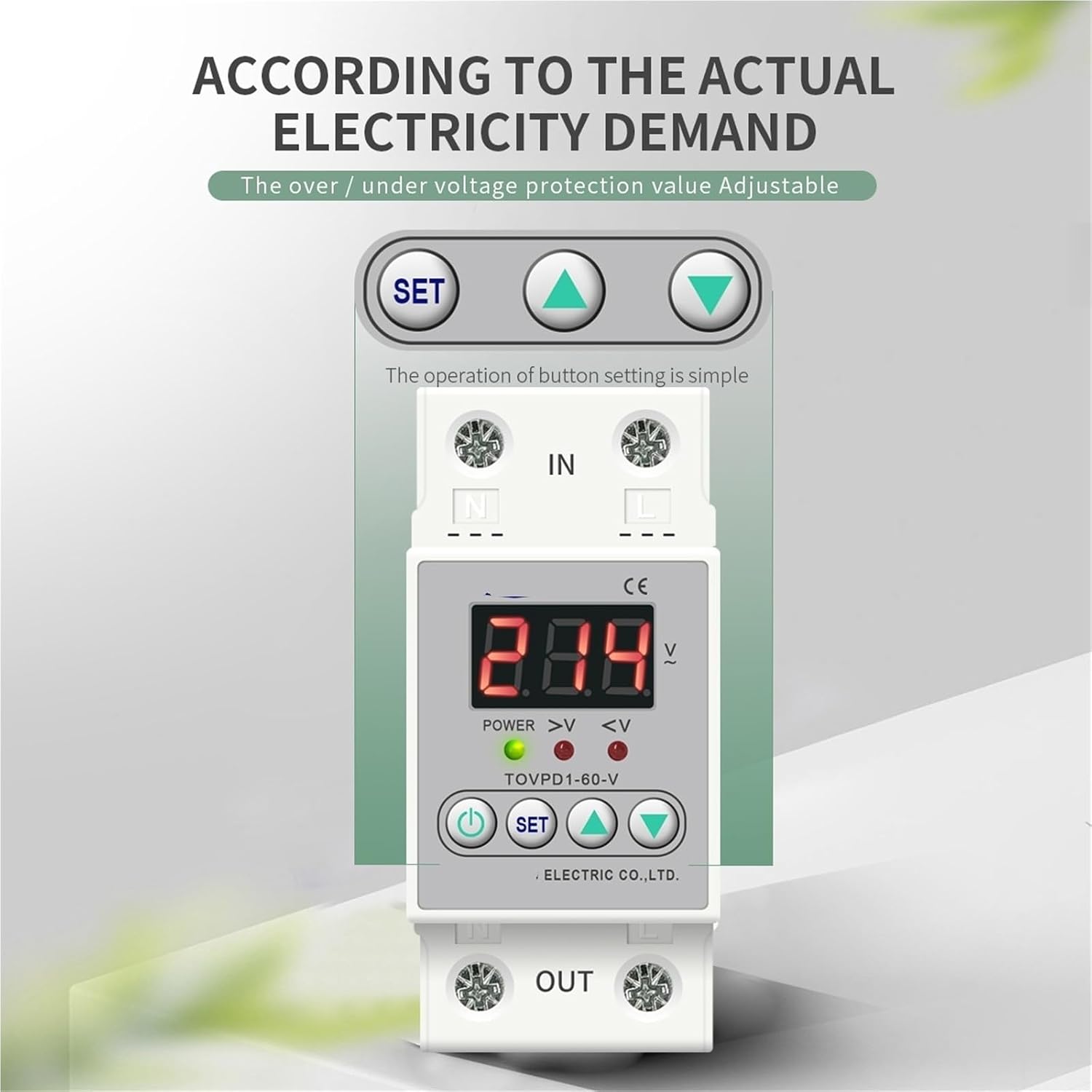 Din Rail Voltage Display Relay ON/Off Adjustable Over Under Voltage Proteciotn Device Automatic Protector 40A 60A 1Pcs(40A)