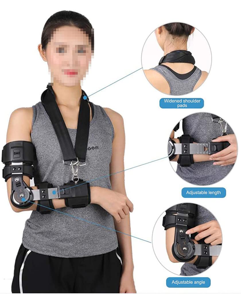 Codera ajustable Ortesis de codo con bisagras Extensión del brazo Soporte para fracturas Fijador de férula Recuperación de lesiones postoperatorias Eslinga para brazo y codo, derecha (izquie