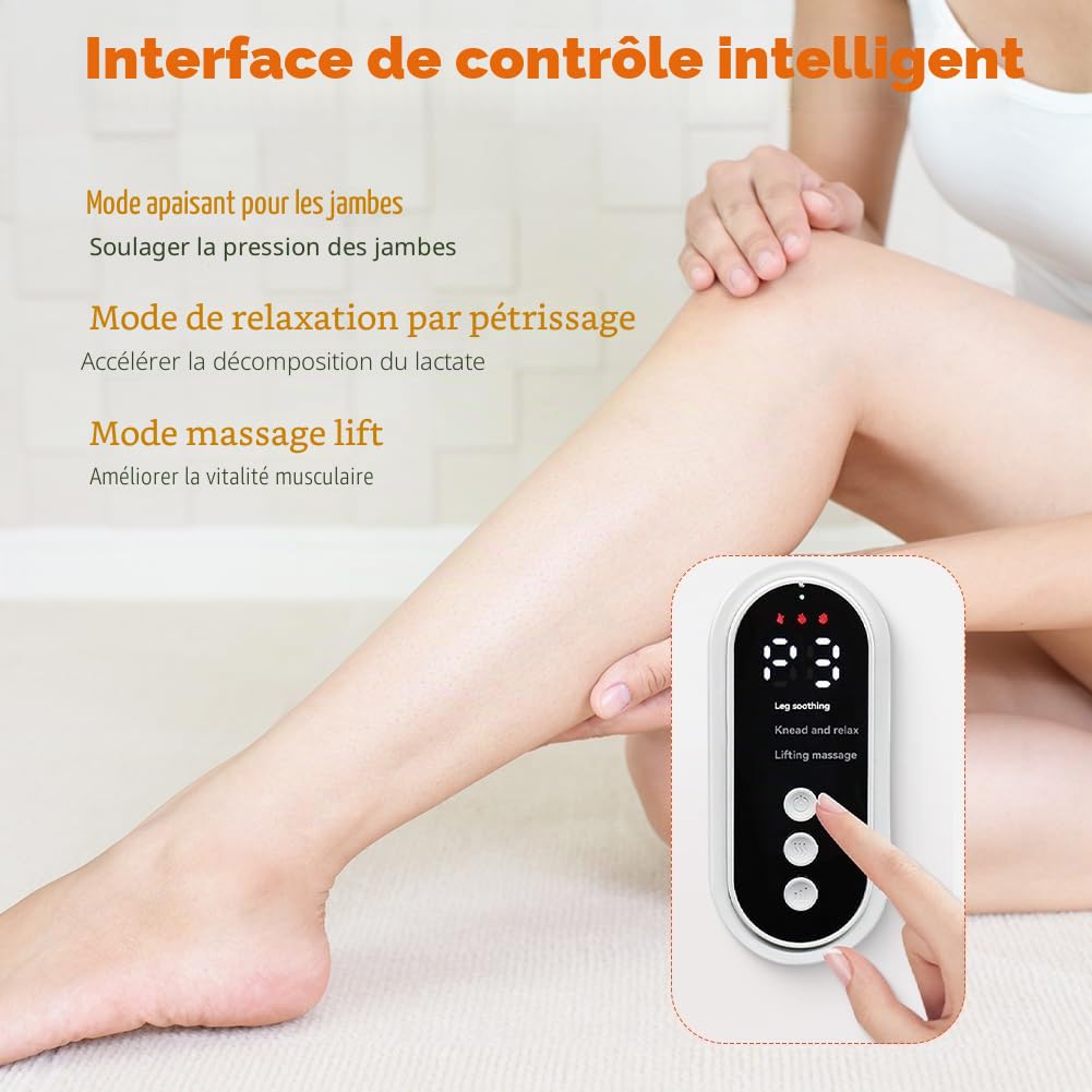Appareil de massage des jambes, sans fil, 3 en 1, 3 intensités et 3 modes, pour les jambes, les lipœdèmes, les cuisses, les mollets et les jambes fatiguées