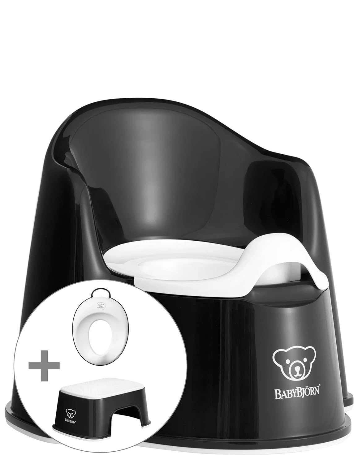 BabyBjorn Potty Training Bundle, Black/White Potty Training Toilet, Easy-to-Clean, Removable Inner Potty, Non-Slip, Includes Potty Chair, Toilet Trainer, Step Stool