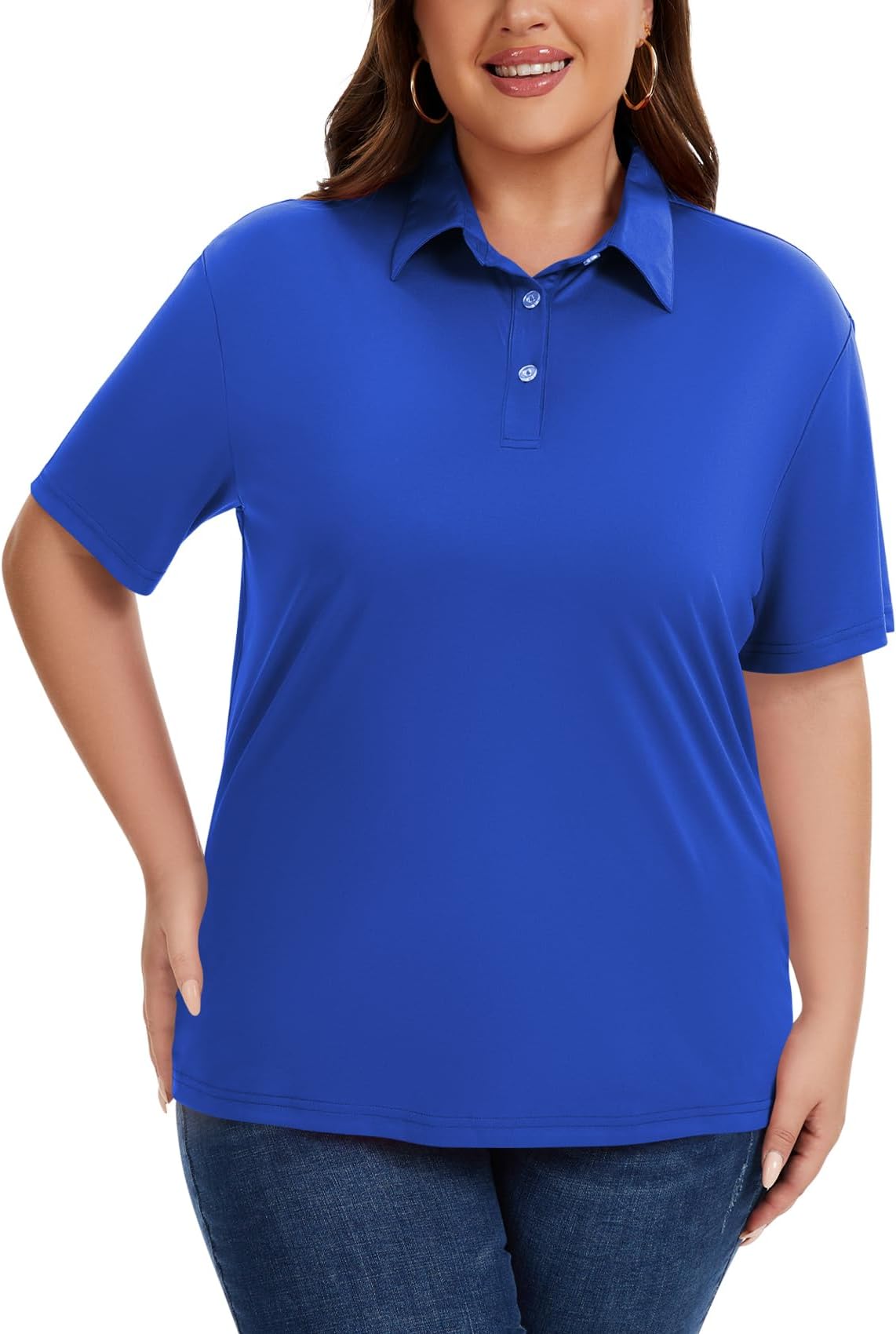 Women's Plus Size Polo Shirts UPF 50+ Casual Work Quick Dry 3 Buttons Short Sleeve Collared Golf Shirt (XL-6XL)