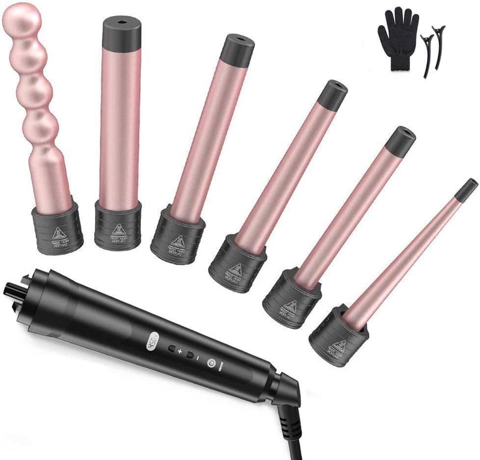 6 in 1 Curling Wand Set - Hair Curling Iron with 6 Interchangeable Ceramic Barrels with LCD Temperature Control and Anti-scalding Tip, 0.35-1.25 Inch Hair Curler for All Hair Types(Glove Include) : Beauty & Personal Care