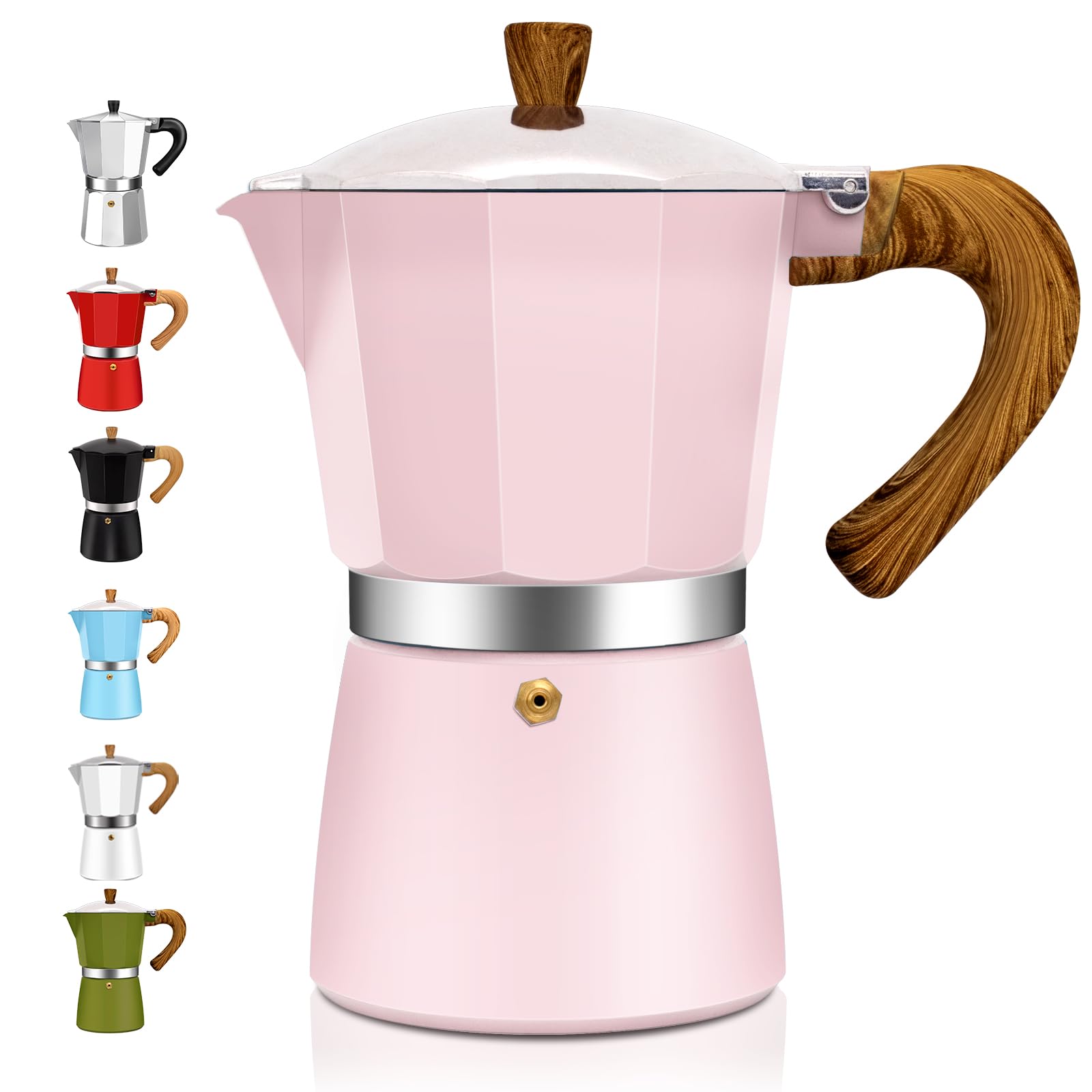 DITOSH 3 Cup Aluminum Espresso Stovetop Moka Pot Express Coffee Maker Percolator Italian Classic Mocha Coffee Machine for Italian and Cuban Cafe Brewing for Home & Camping 150ml 5oz (Pink, 12 Cup)
