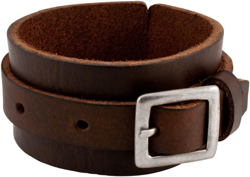Napoli Leather Brown Distressed Leather Adjustable Belt Buckle Strap Bracelet 10 Inch