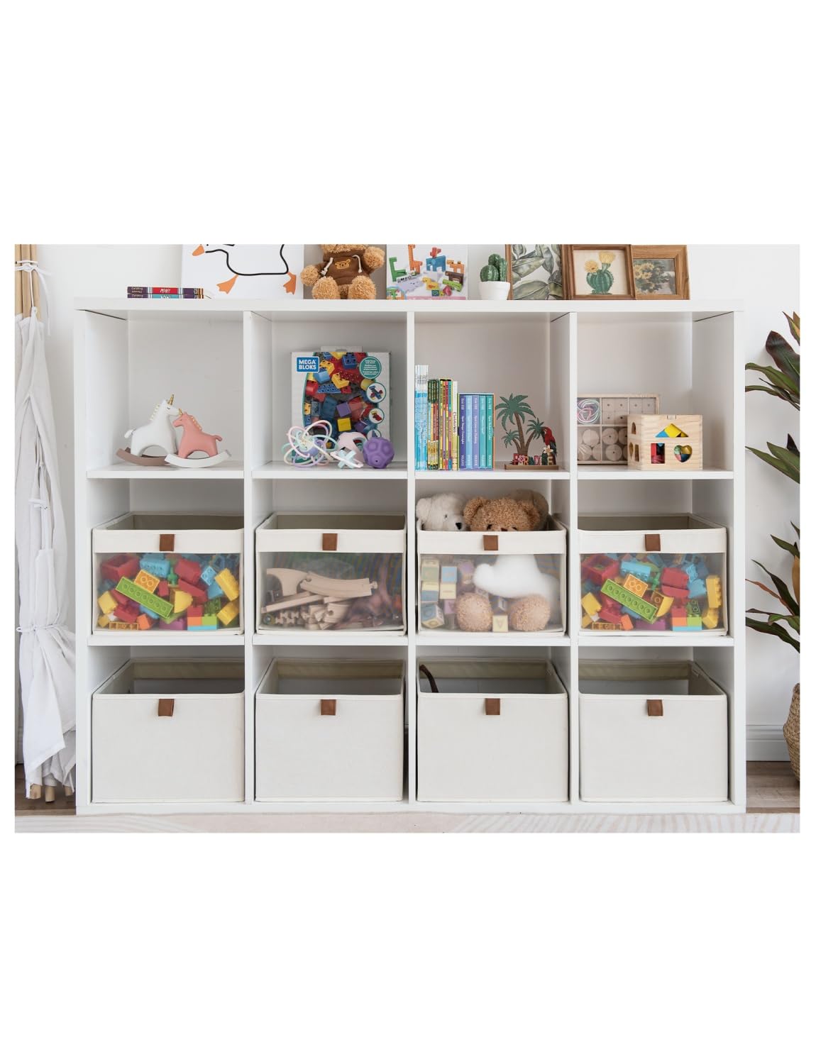 StorageWorks Contenitori per armadio con finestra trasparente e 2 manici, contenitori pieghevoli per vestiti, per scaffali, organizer in tessuto, beige, confezione da 3