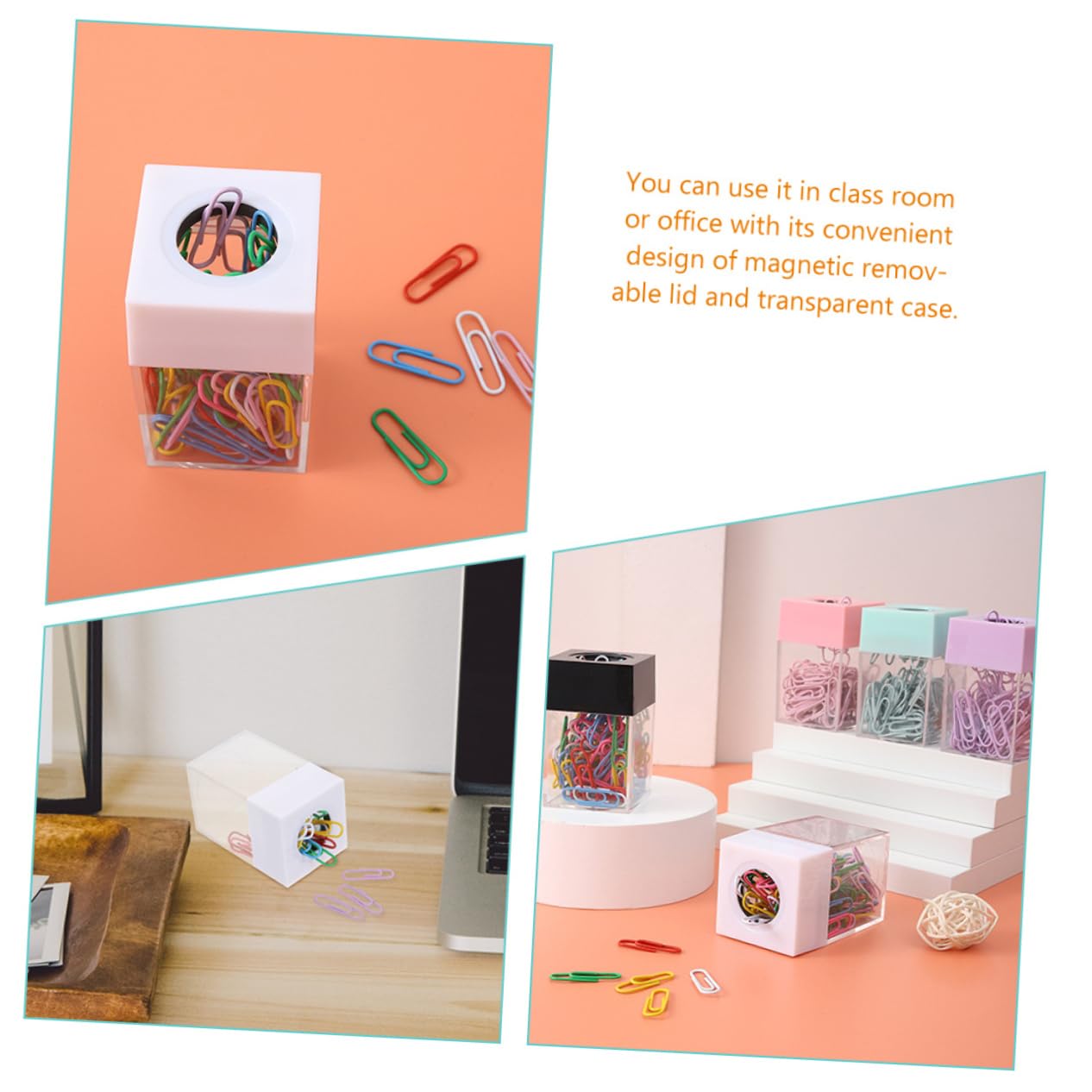 SHINEOFI 10pezzi Dispenser Magnetico Per Graffette Da Contenitore Quadrato Trasparente Con Coperchio Rimovibile Per Ufficio e Studio Capacità Elevata e Design Elegante