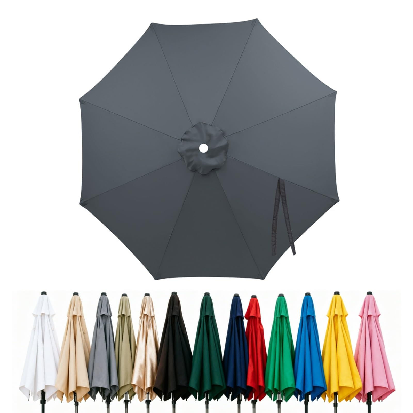 Fade Resistant Parasol Replacement Canopy for 6/8 Ribs, 2m 2.7m 3.0m 4m Garden Umbrella Cover, Waterproof UV30+ Patio Market Parasol Top (Fits Rib Length 112cm/148cm)(Grey,(6Rib)300cm)