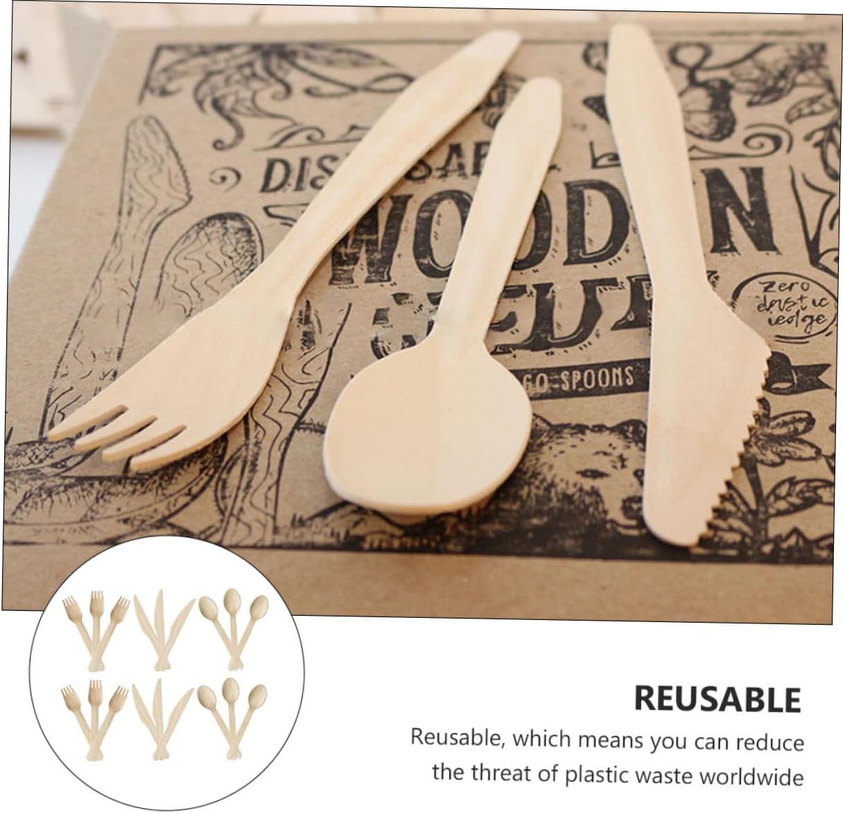 Disposable Wooden Cutlery Set 18pcs – Wooden Knives, Forks, Spoons Party Tableware Set for Birthday and Catering Events