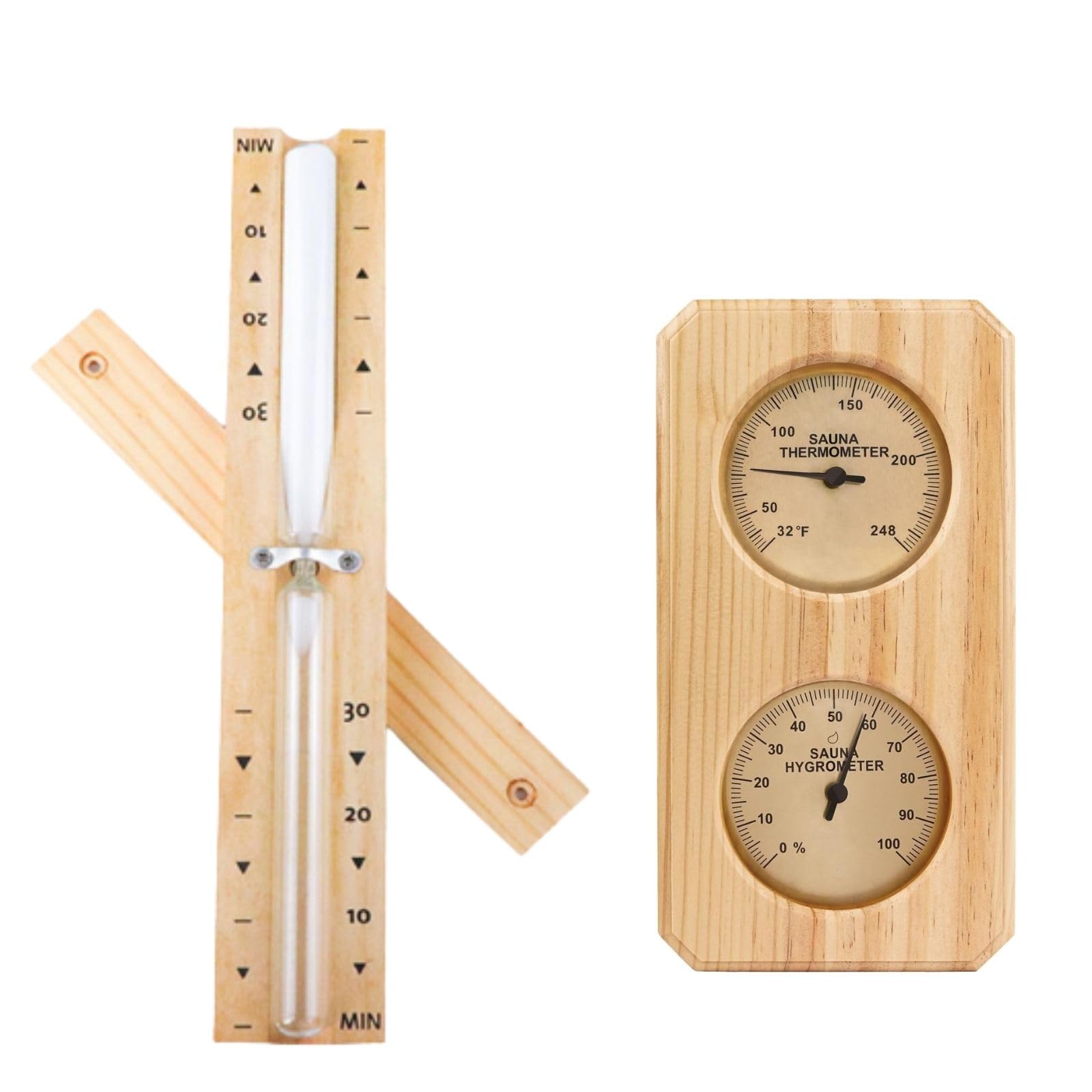 Hygromètre thermomètre de sauna en bois noble et sablier rotatif de précision, lot de 2