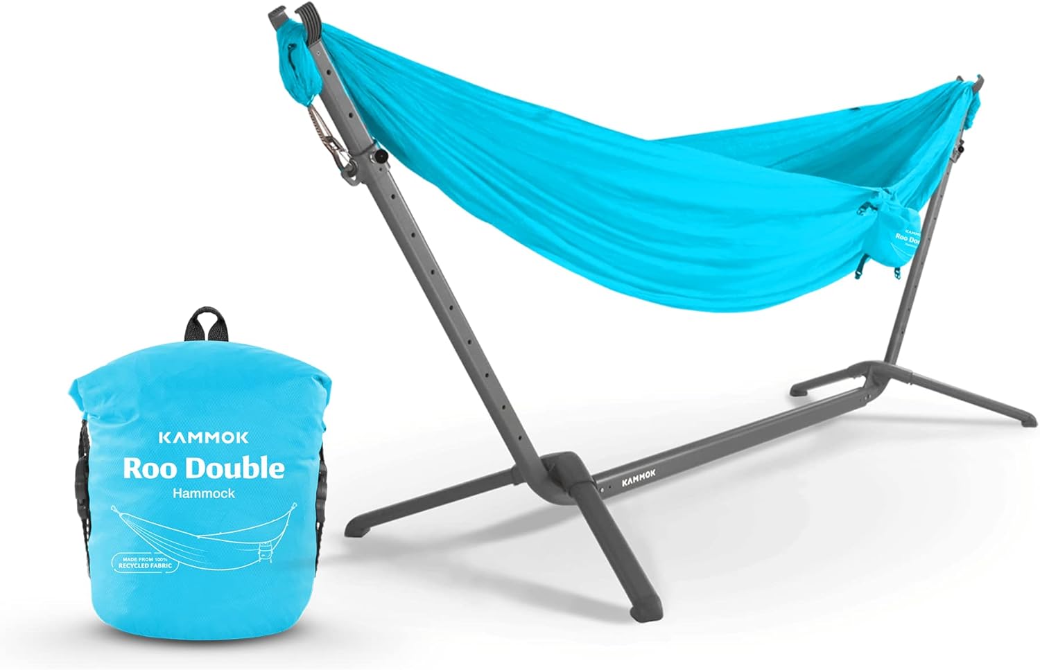 KAMMOK: Swiftlet Portable Stand & Roo Double Sky Blue Hammock Set