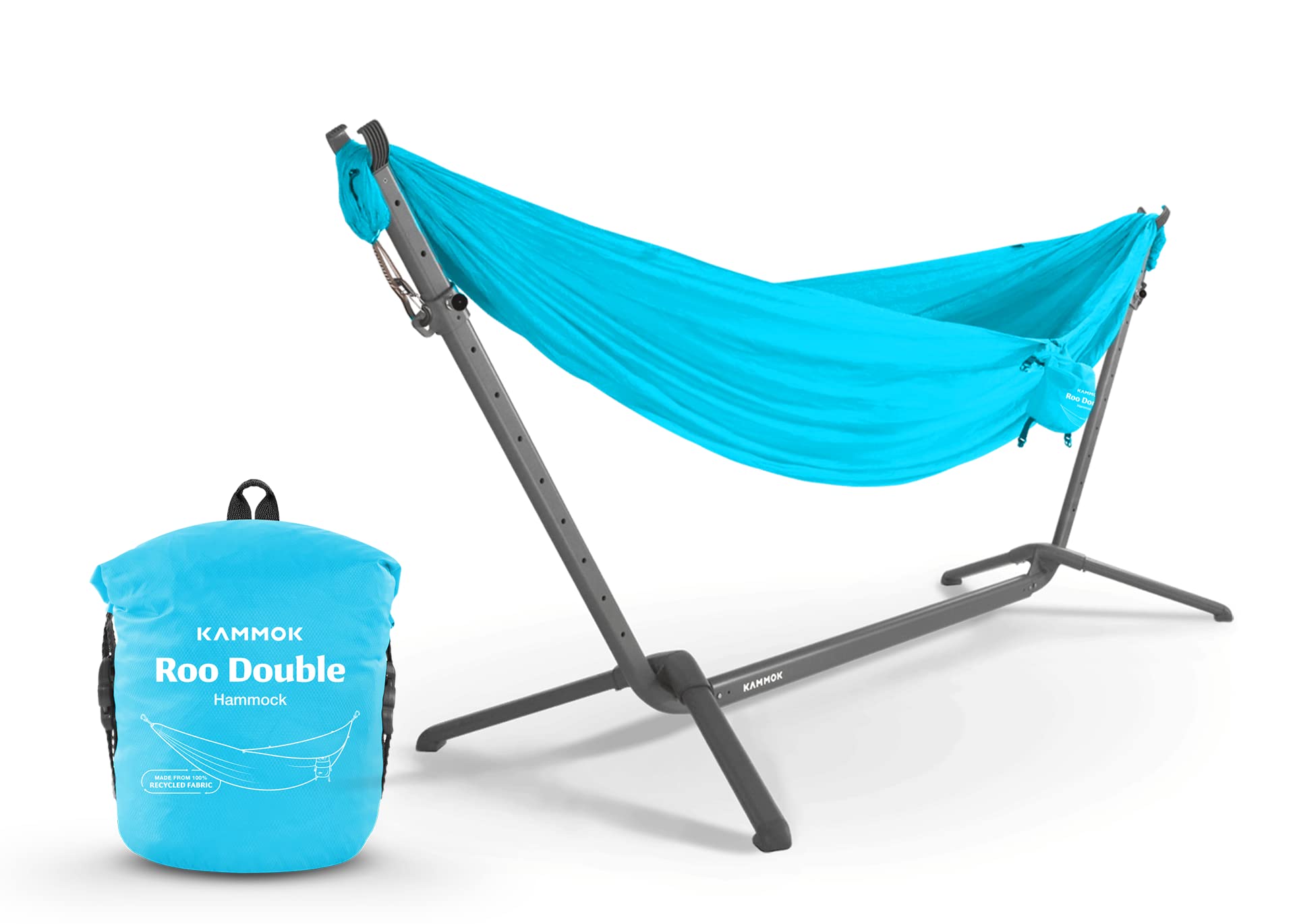 KAMMOK: Swiftlet Portable Stand & Roo Double Sky Blue Hammock Set