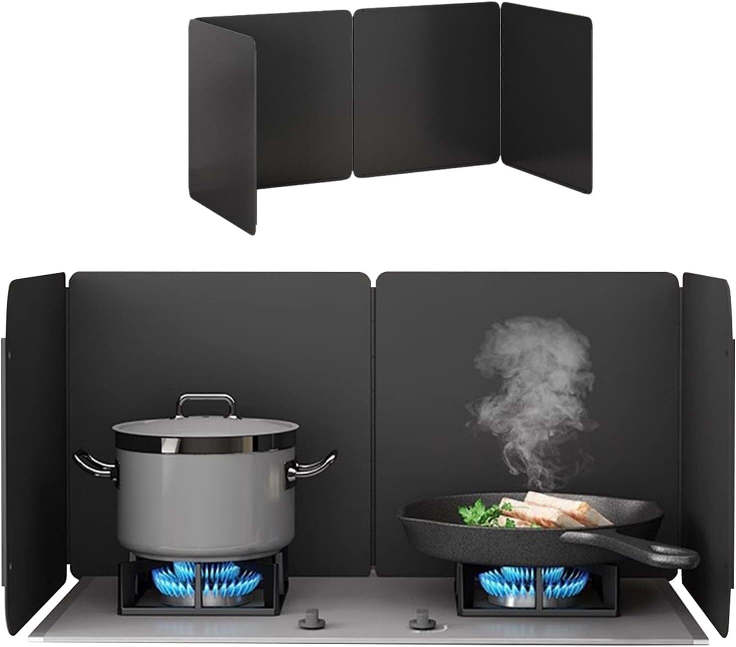 Stainless Steel Splatter Guard - Foldable Oil Splash Protector for Cooking, Backsplash for Stove Frying Pan, Nonstick Kitchen Safety