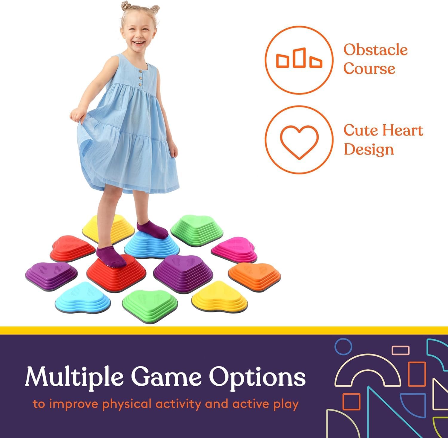Special Supplies Stepping Stones for Kids Indoor and Outdoor Balance Blocks Promote Coordination, Balance, Strength Child Safe Rubber, Non-Slip Edging (Multi-Color, 12)