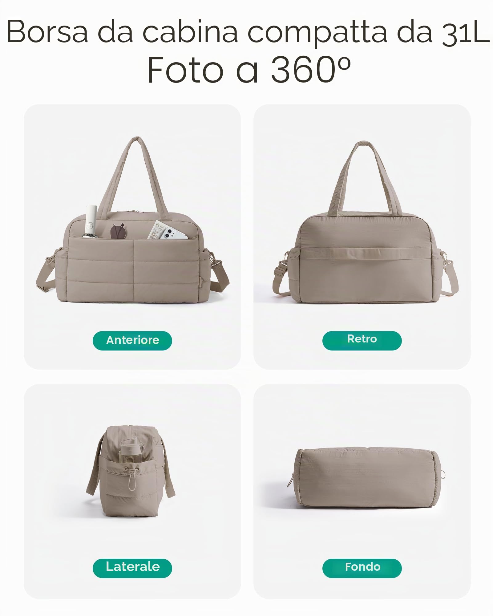 BAGSMART Borsa da viaggio da donna, sportiva, 31 l, impermeabile, con cuscinetto a mano, bagaglio a mano, per il fine settimana, imbottito, con borsa per cosmetici, borsa per malattie, per la palestra