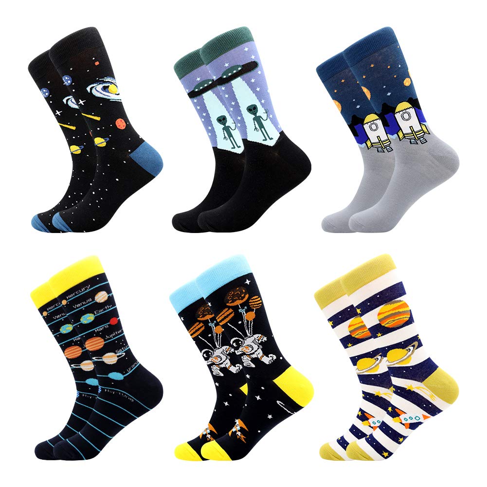 BISOUSOX Mens Dress Socks Funny Fun Colorful Crazy Funky Crew Socks for Men Novelty Happy Cotton Size 9-12