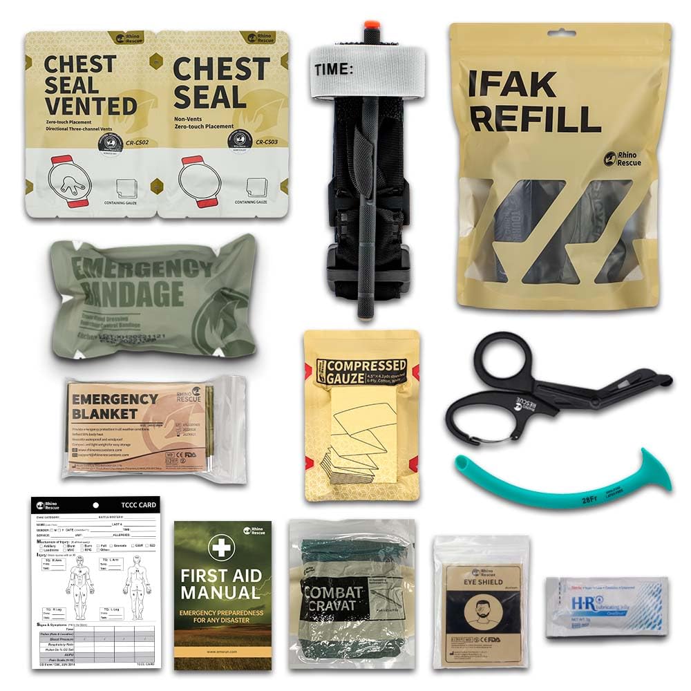 RHINO RESCUE Kit de primeros auxilios IFAK, paquete de apósito para trauma y cuidado de heridas de combate