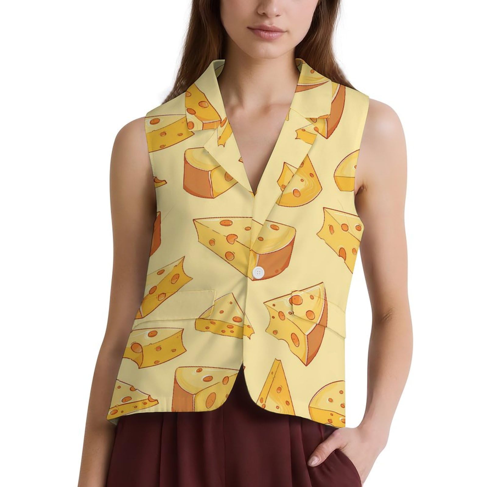 Cheese Slices Novelty Womens Suit Vest Casual Formal Dress Vests Business Waistcoat
