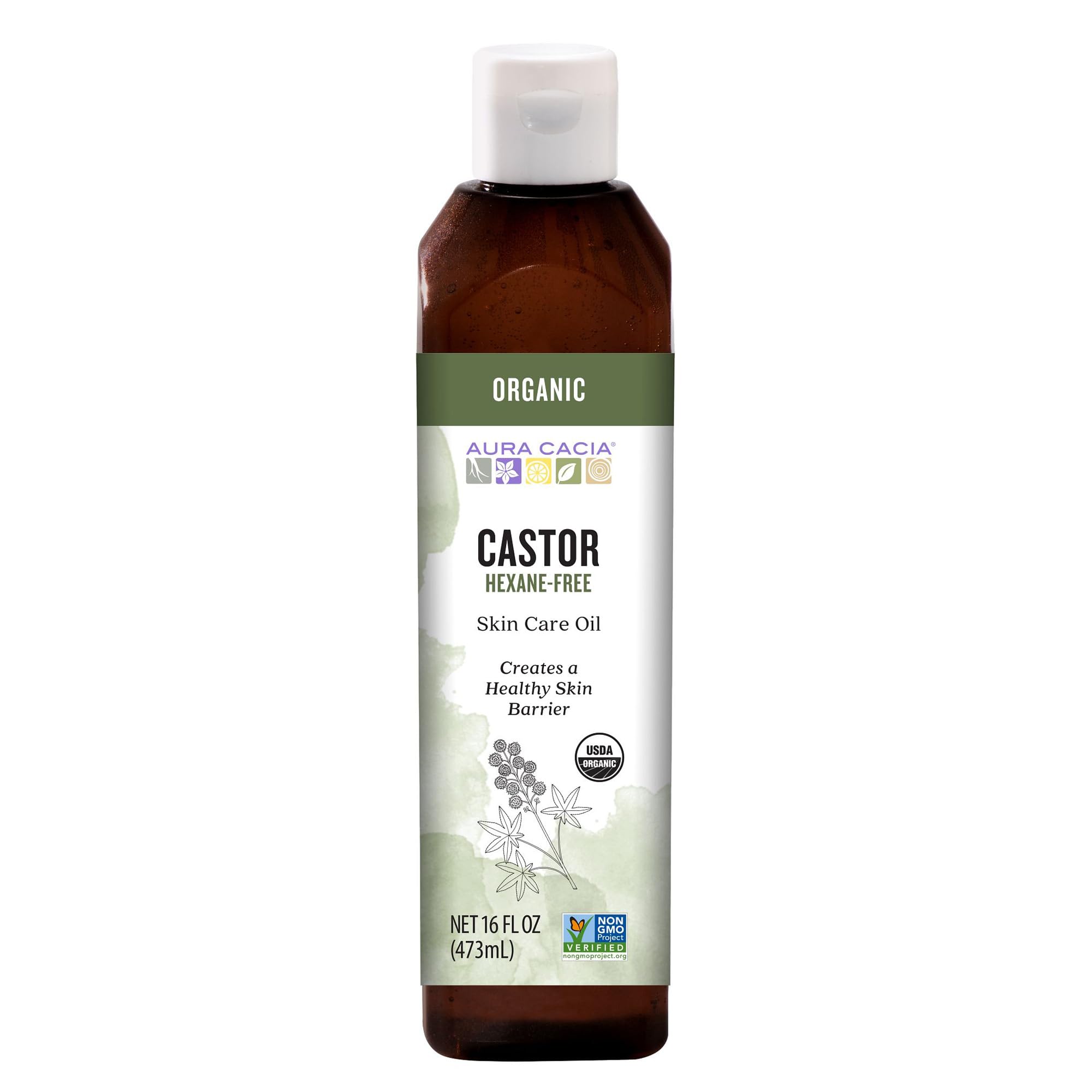 Aura Cacia Organic Castor Oil, 16 fl. oz., Skin Care, Hair Care, Massage, Moisturizes Skin, Creates Healthy Skin Barrier
