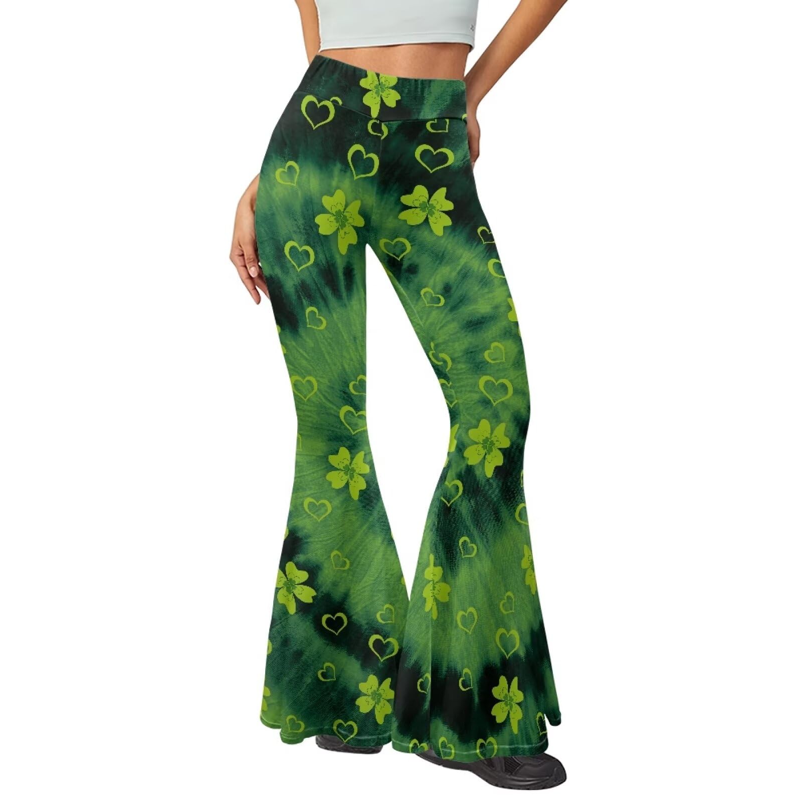 Gzzxiailg Womens Flared Leggings, St. Patrick's Day Tie Dye Wide Leg Yoga Pants with Tummy Control Casual Bootcut Activewear Legging Dress Pant Work Pants for Gym Pilates Fitness
