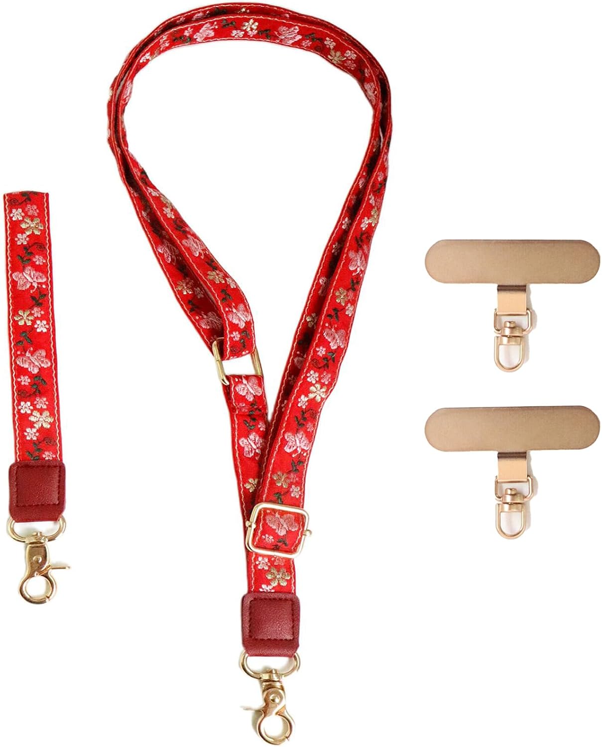 LEMEDE Phone Charm Lanyard, Gold Buckle Adjustable Crossbody and Wrist Strap with 2pcs 360-Degree Rotatable Phone Pad image 2