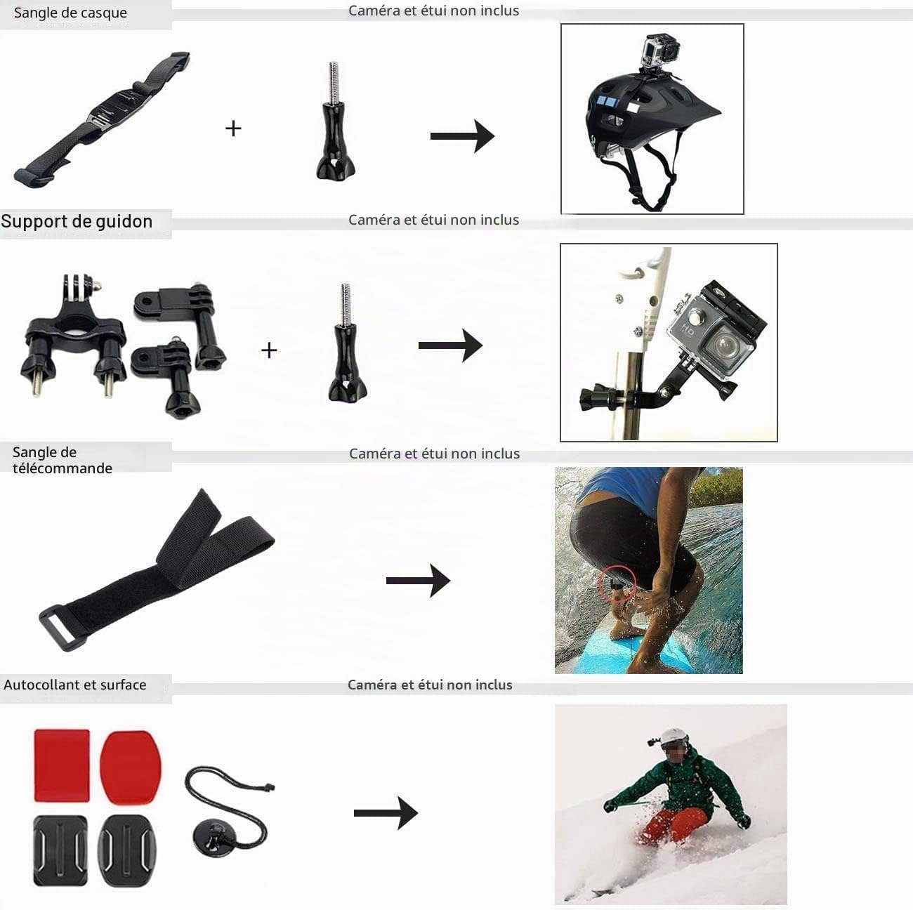 Kit d'accessoires pour DJI osmo Action 5 Pro Action 4/3 noir, étui étanche, boîtier étanche, accessoires de plongée avec tuba, support de vélo, perche à selfie, sangle de tête pour Action 5Pro