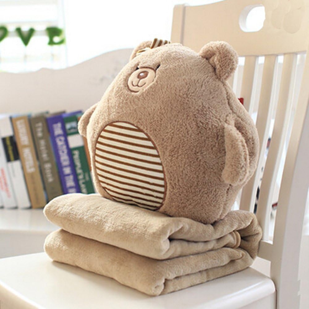 XDOBO 3 in 1 Cartoon Designed Bear Soft Travel Blanket & Hand Warm & Plush Throw Pillow Cushion (3 IN 1)
