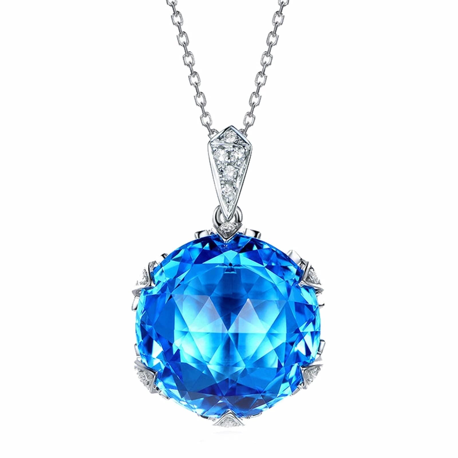 Echtgold Kette mit Anhänger Damen, Halskette Anhänger Gold Weißgold Rund mit Topas 15ct Halsketten mit Anhänger