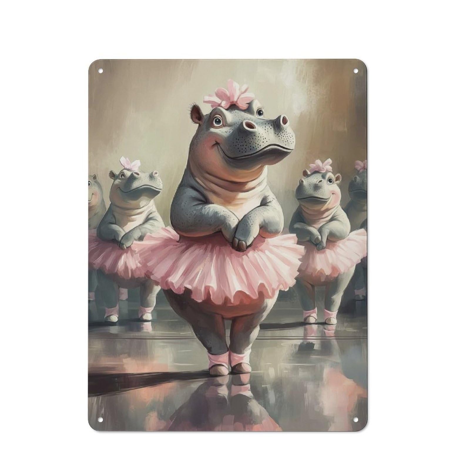 Junmoney Hippo Ballerinas Tin Wall Plaque 40X30cm With For Workshop Wall, Suited To Workshop Decor Fans, For Retro Home Interiors