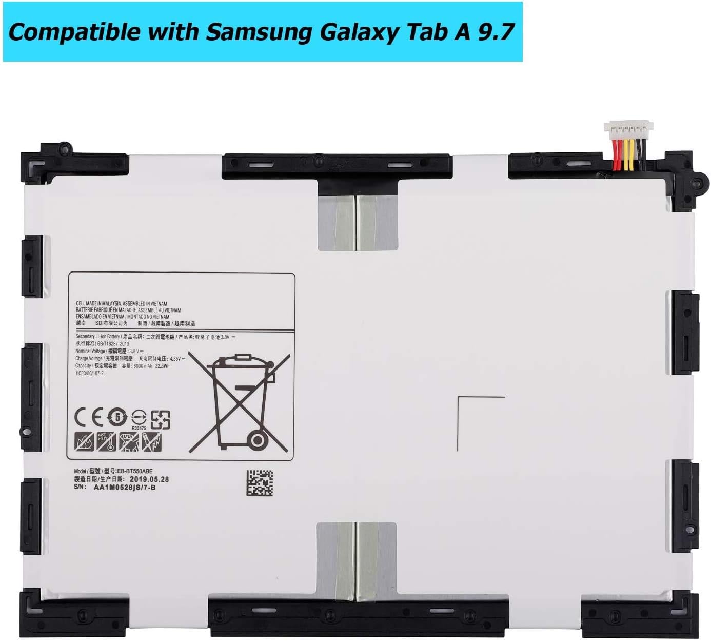 AKKEE EB-BT550ABE Tablet Battery for Samsung Galaxy Tab A 9.7 Inch SM-T550 SM-P550 SM-T555C SM-T555 SM-P351 SM-P555 Series EB-BT550ABA 3.8V 22.8Wh 6000mAh with Tools - Image 3