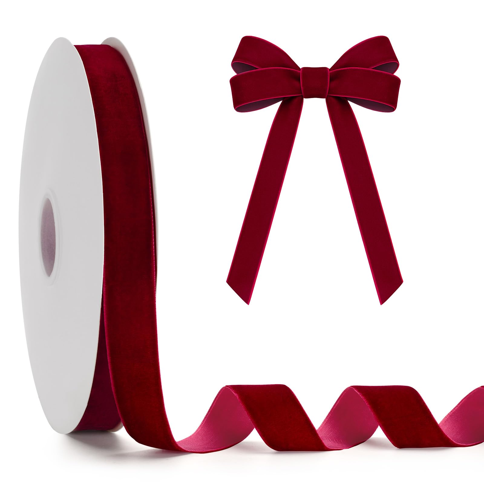 jijAcraft 25mm Burgundy Velvet Ribbon: 22m Gift Velvet Ribbon for Christmas