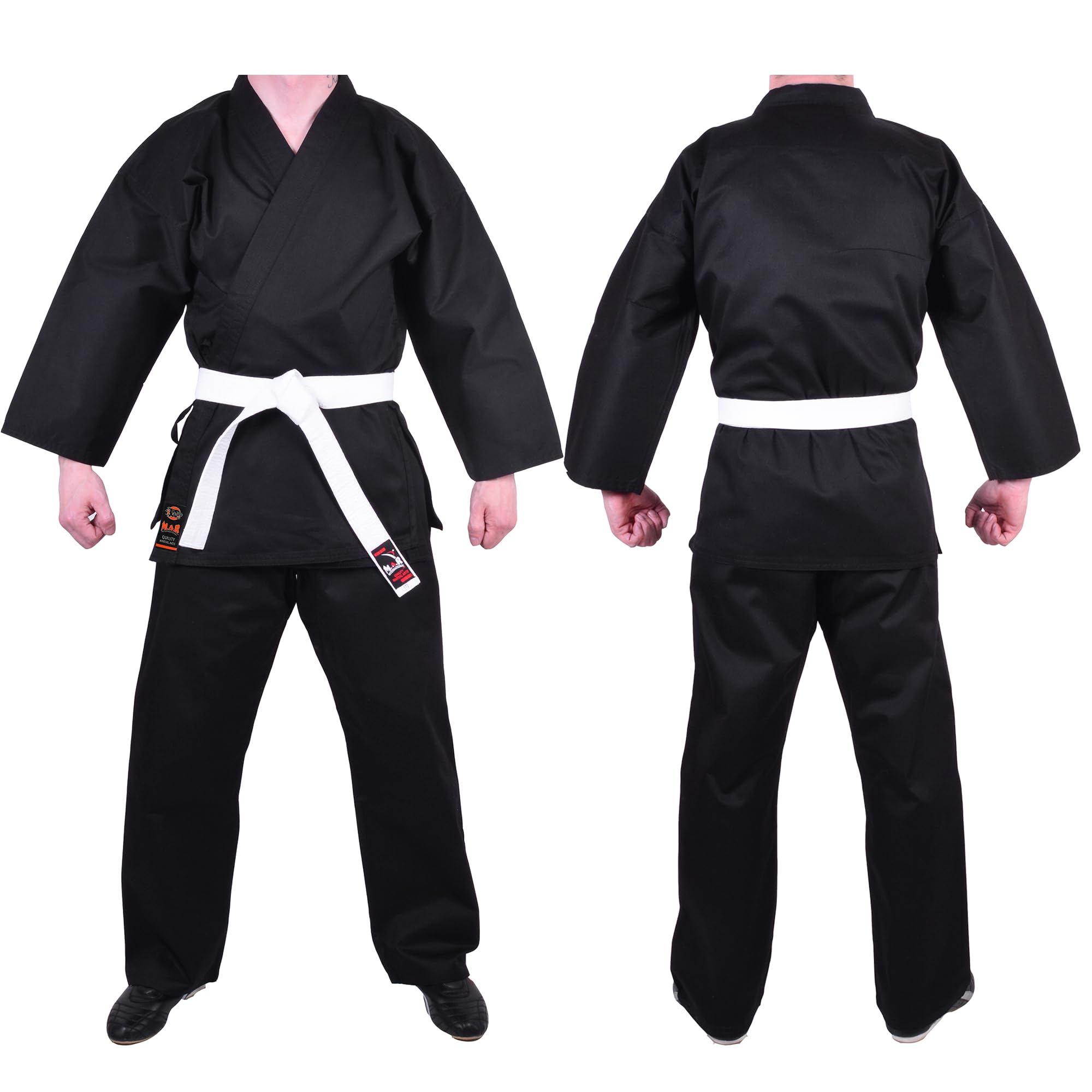 MAR | Black Karate Gi with FREE belt, Traditional Student Uniform, Martial Arts Uniform, Kids Karate Suit | Men & Women; Kids & Adult Sizes | 8oz Fabric Suit + FREE BELT