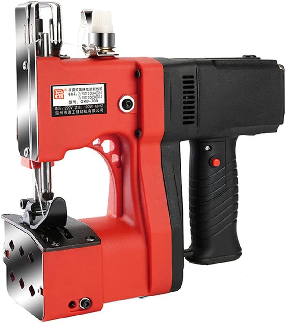 220W Bag Closer Sewing Machine, Portable Sewing Stitcher for Rice/Sack/Woven/Paper,Sealing Width: 4-9MM, Thickness: 0.5-10MM,12000R/min (Red)
