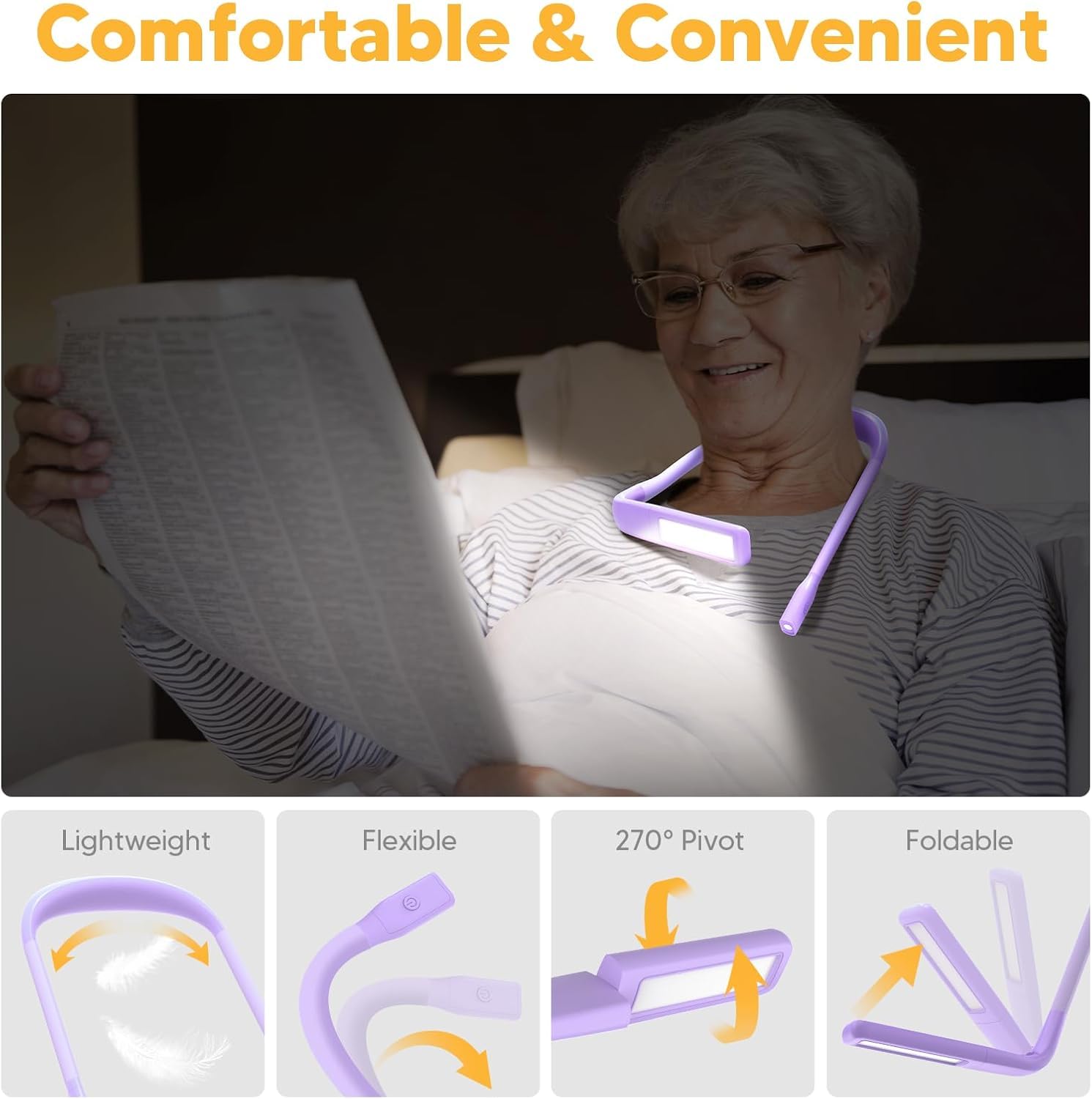 Luz Lectura Libros Cama Lampara - Lampara de Lectura Recargable 3 Colores Protección Ocular Luz Lectura Cuello Flexibles, Lámpara para Leer, Tejer, Coser, Acampar, Regalos para Hombre Mujer Lectores