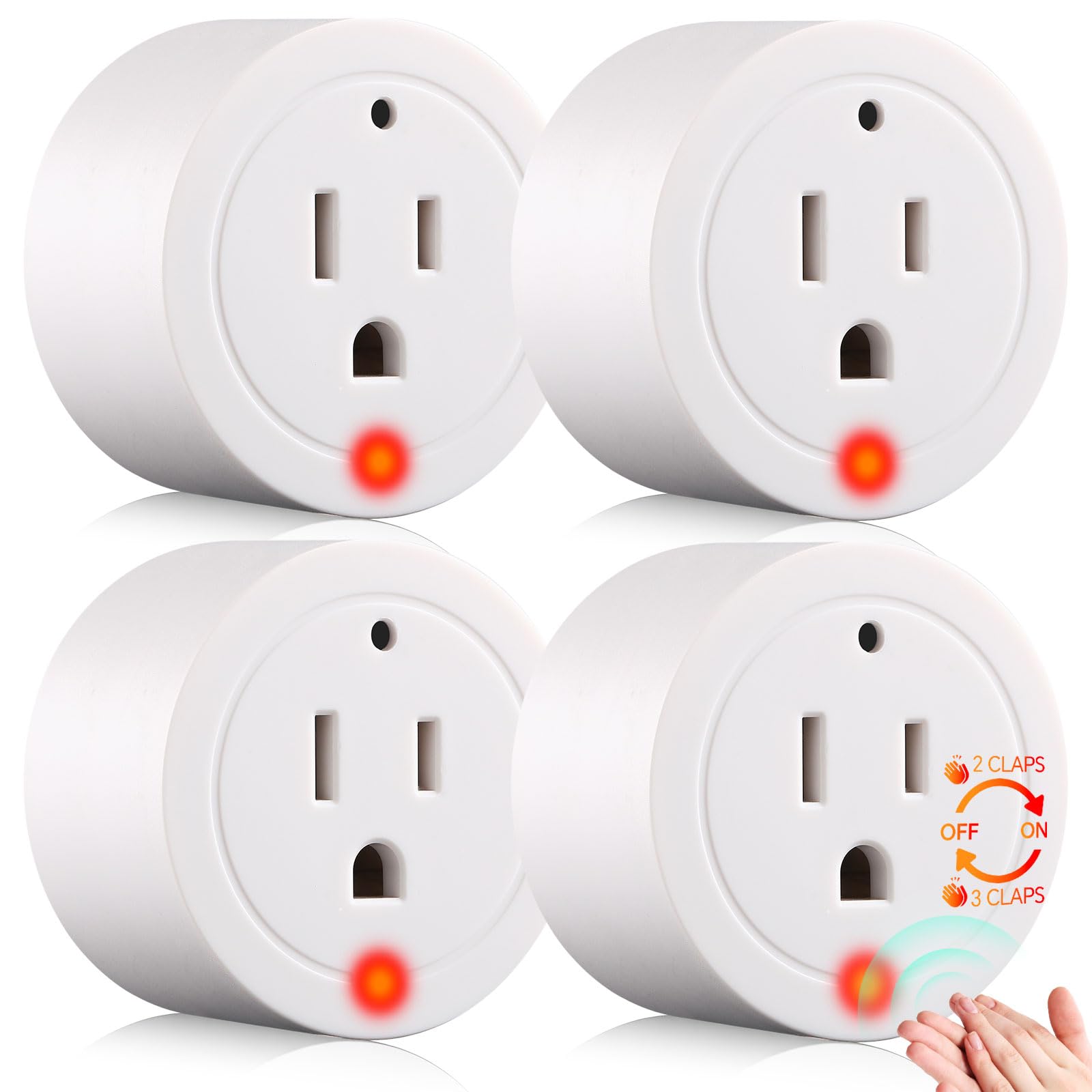 Photo 1 of ***missing 1****Kingdder 4 Pcs Clapping Light Control Switch Mini Wireless Wall Outlet Clap On/Off Lights Controllers for Bedroom Christmas Tree Home Decor, 10A/1200W (White)