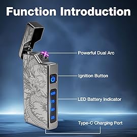 LcFun Electric Lighter - USB Rechargeable, Dual Arc Plasma Lighter, Windproof Flameless Lighters, Electronic Lighters with LED Battery Indication Gifts for Men Boyfriend Husband (Dragon Black)