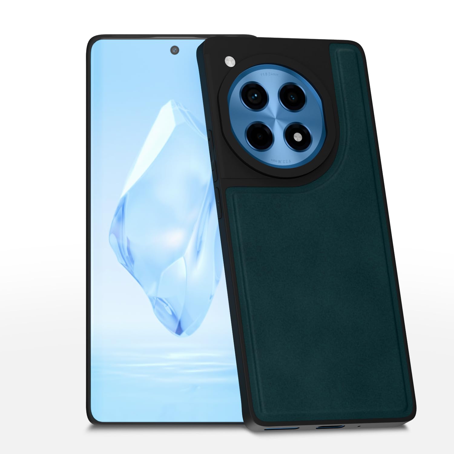 Amazon Basics Back Cover for OnePlus 12R 5G | Premium PU Leather | Soft Touch Finish | Full Camera Protection | Raised Edge Bumper Case (Green)