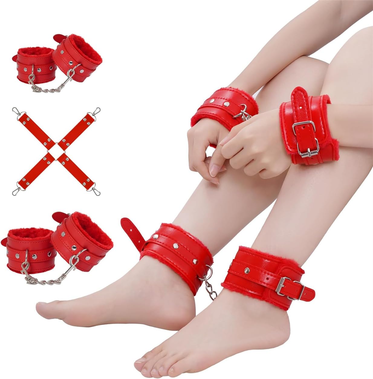 Soporte versátil para Muslos y Cuello de Cuero, Entrenamiento de Estiramiento, Kit de Yoga de Peluche 12 Piezas Juego Rojo, Regalo Couple - H
